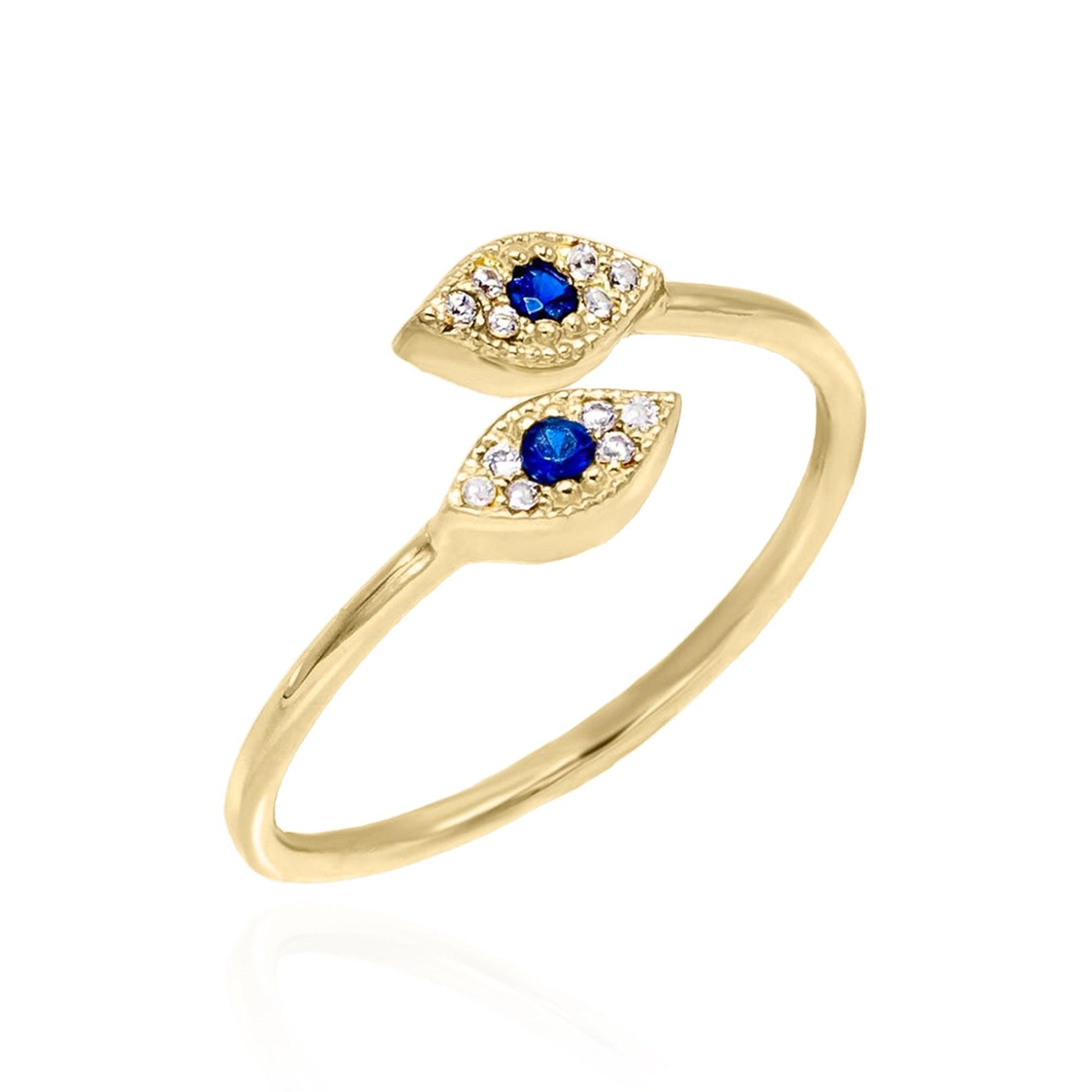 Emine Double Evil Eye Ring | 18K Gold Plated - Luna Charles | adjustable, evil eye, gold, Jewellery, ring, zirconia | 