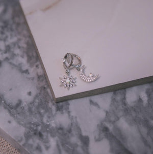 Esmae Moon & Star Earrings | 925 Silver Plated - Luna Charles | Earrings, gemstone, huggie, Jewellery, moon, opal, silver, spike, Star, wedding | 