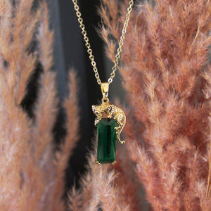 Esmeralda Leopard Necklace | 14K Gold Plated - Luna Charles | chain, gold, green, Jewellery, leopard, necklace, pendant, statement, wild | 