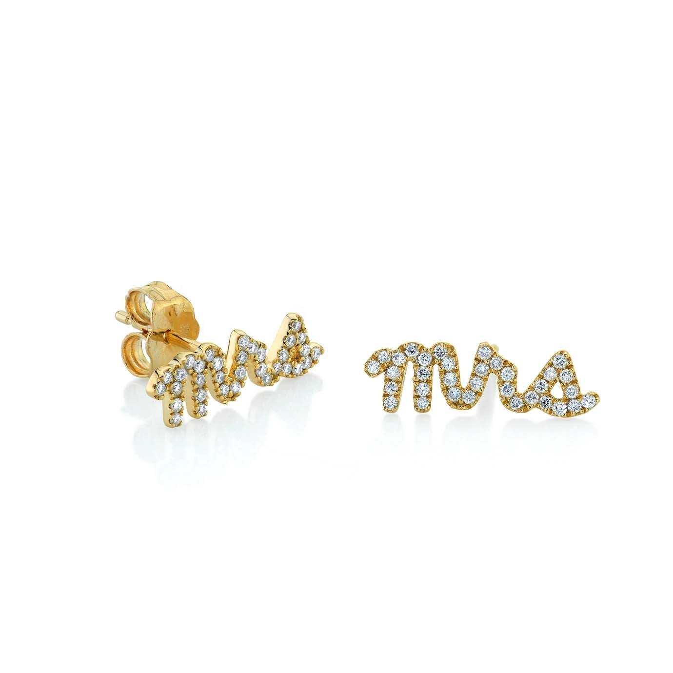 Ettie 'Mrs' Stud Earrings | 18K Gold Plated - Luna Charles | bride, Earrings, gemstone, gold, Jewellery, mrs, sparkle, studs, wedding | 