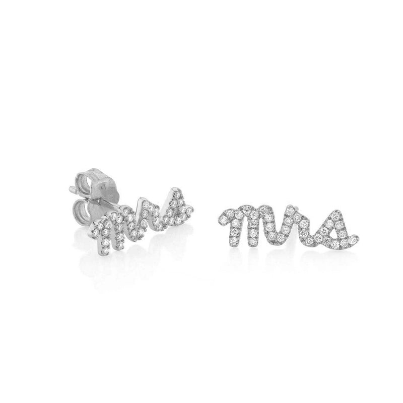 Ettie 'Mrs' Stud Earrings | 925 Sterling Silver - Luna Charles | bride, Earrings, gemstone, gold, Jewellery, mrs, sparkle, studs, wedding | 