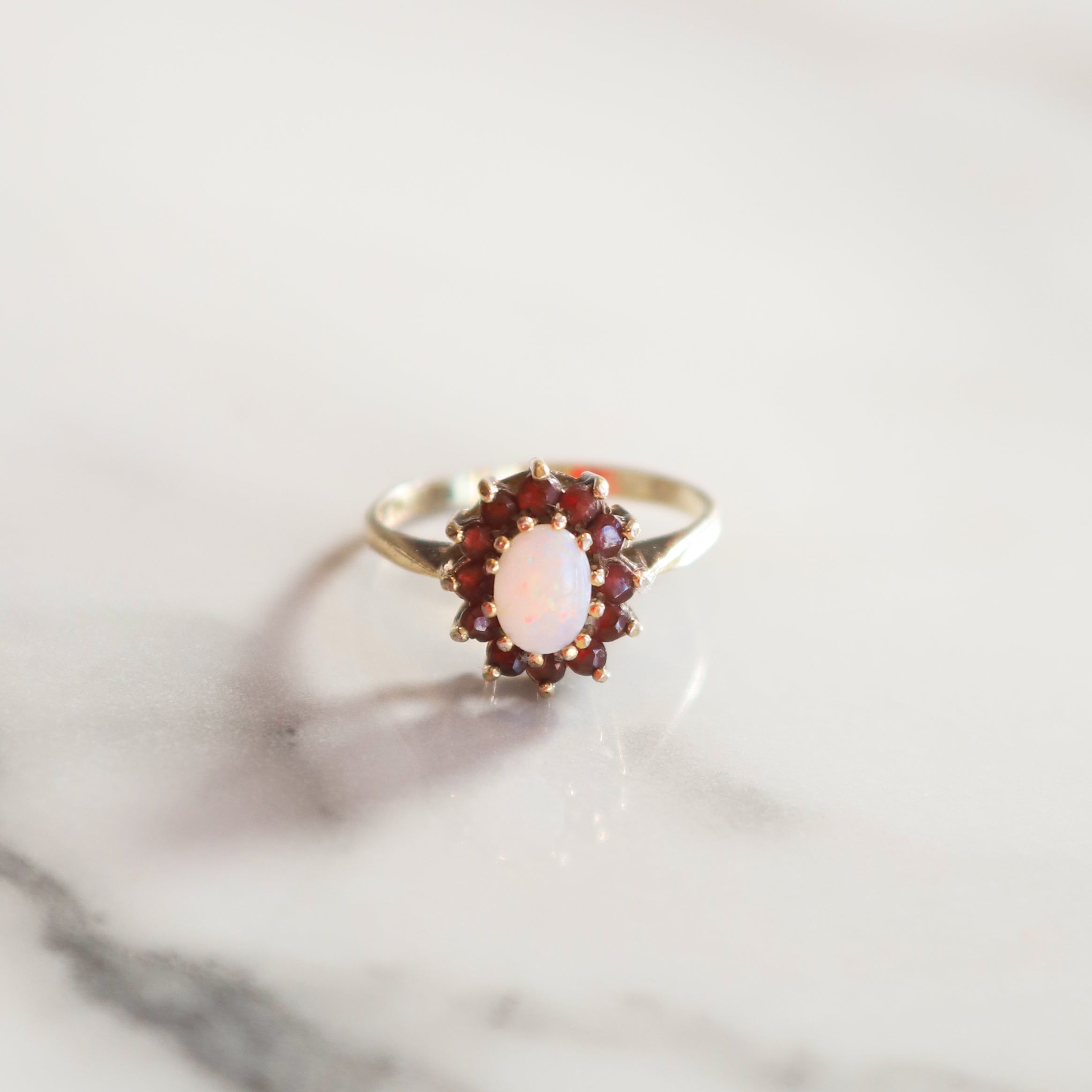 Vintage Florence Garnet & Opal Ring | Size O | 9Ct Gold Plated – Luna  Charles