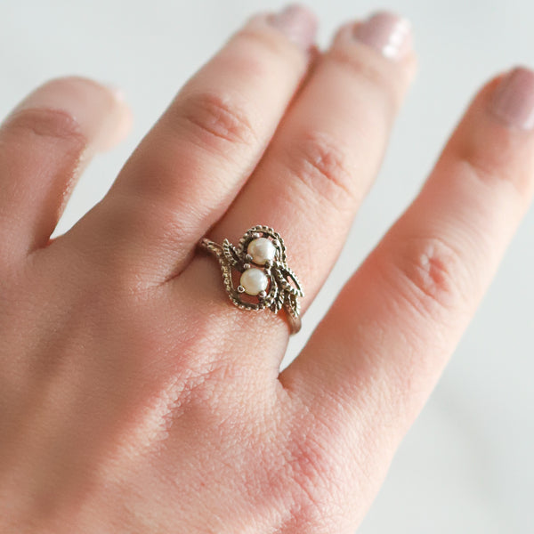Vintage Gladys Pearl Swirl Ring | Size O | 925 Sterling Silver