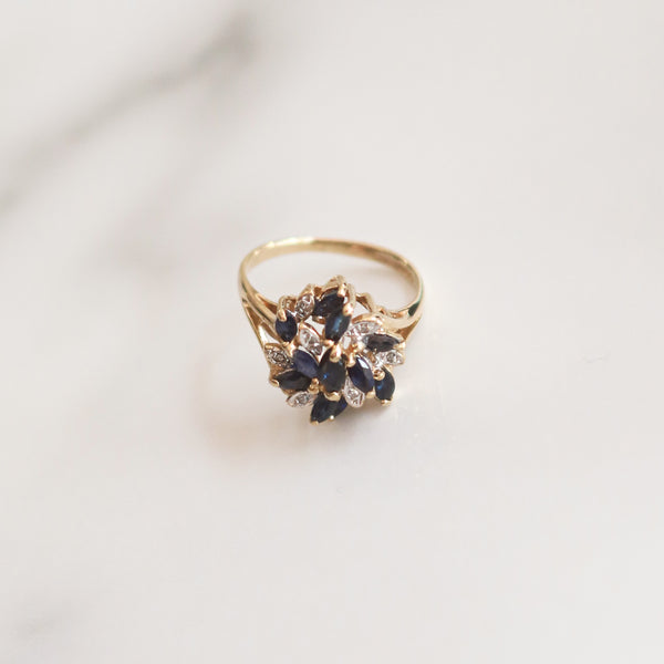 Vintage Gloria Diamond & Sapphire Cluster Ring | Size L | Solid 9ct Gold