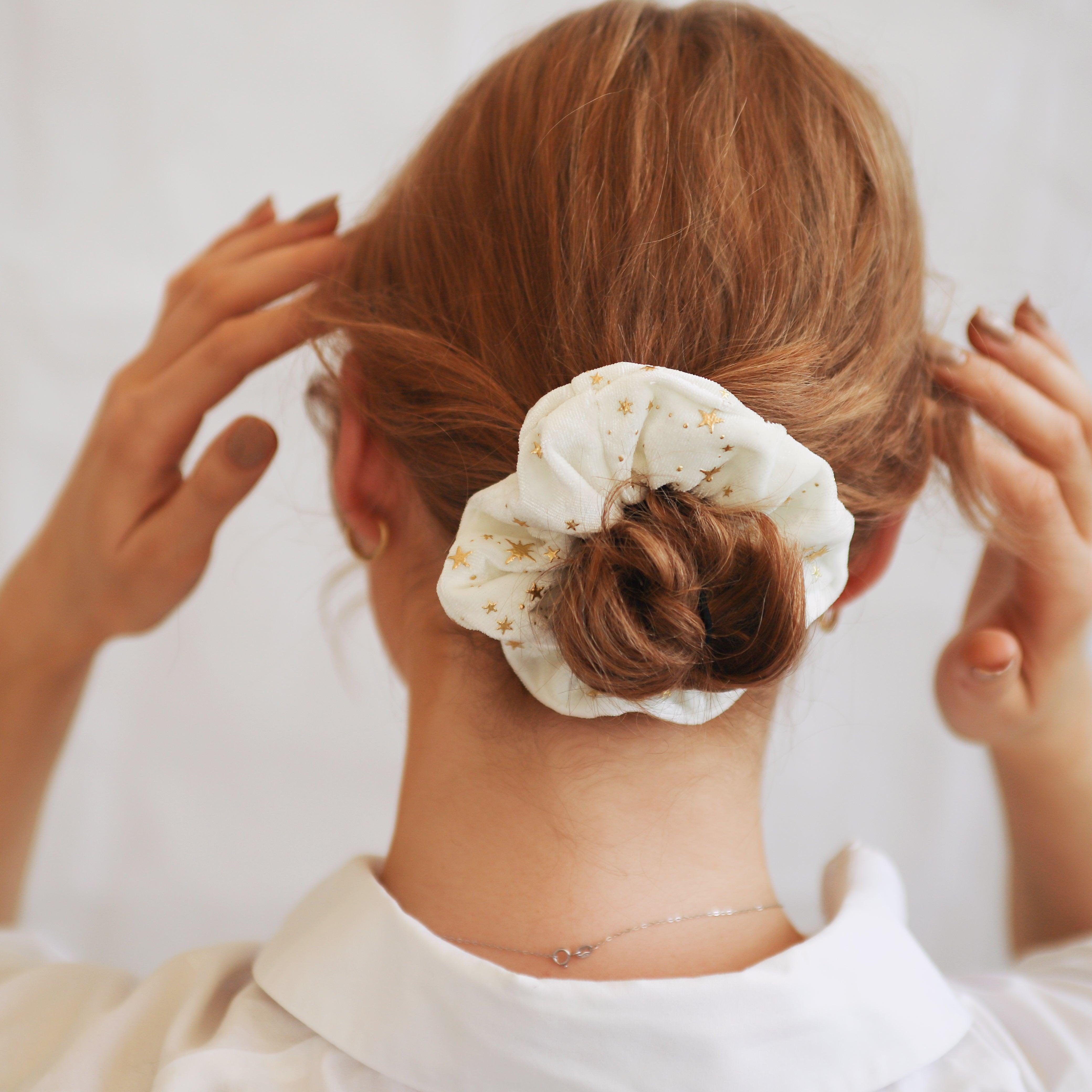 Stella Velvet Star Hair Scrunchie White Luna Charles