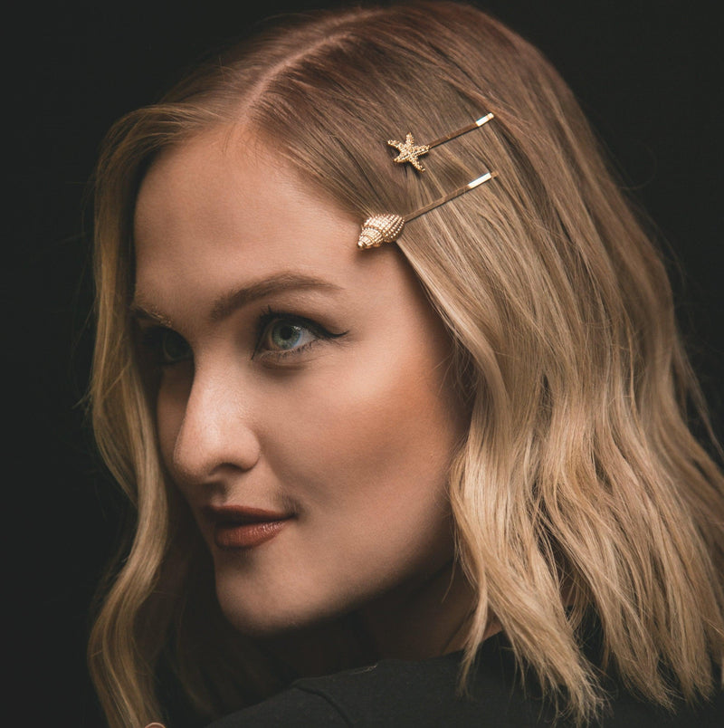 Greta Shell Hair Clip Set - Luna Charles | gold, hair accessories, mermaid, shell, summer | 