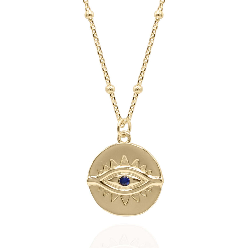 Halina Evil Eye Coin Necklace | 18K Gold Plated - Luna Charles | boho, coin, evil eye, eye, festival, gold, Jewellery, necklace, pendant | 