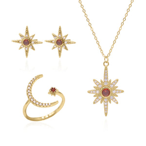 Star Birthstone Ring Gift Set | Earrings Necklace & Ring | 18K Gold Plated