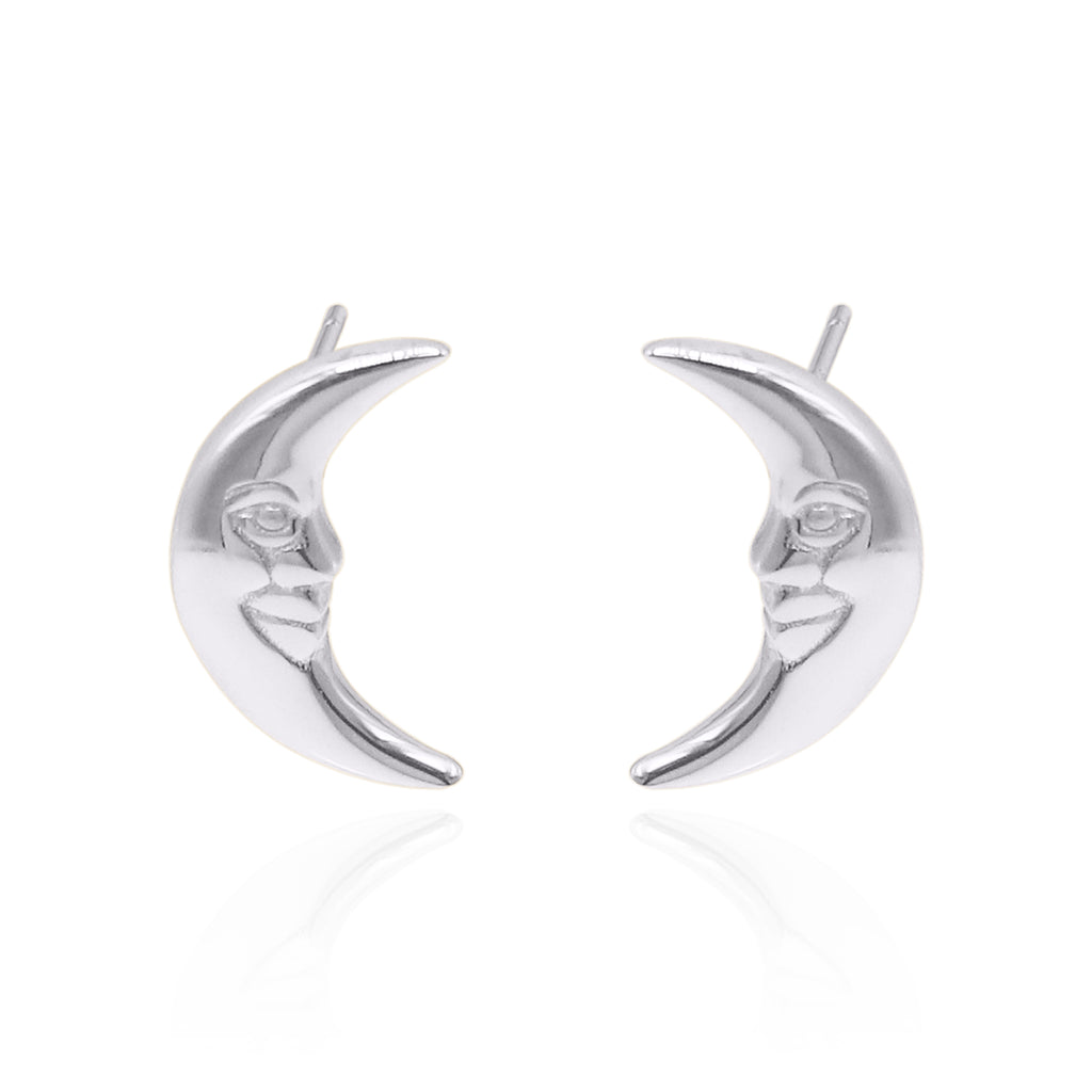 Indu Moon Face Stud Earrings 925 Sterling