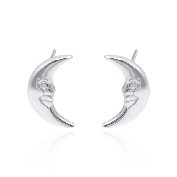 Indu Moon Face Stud Earrings | 925 Sterling Silver