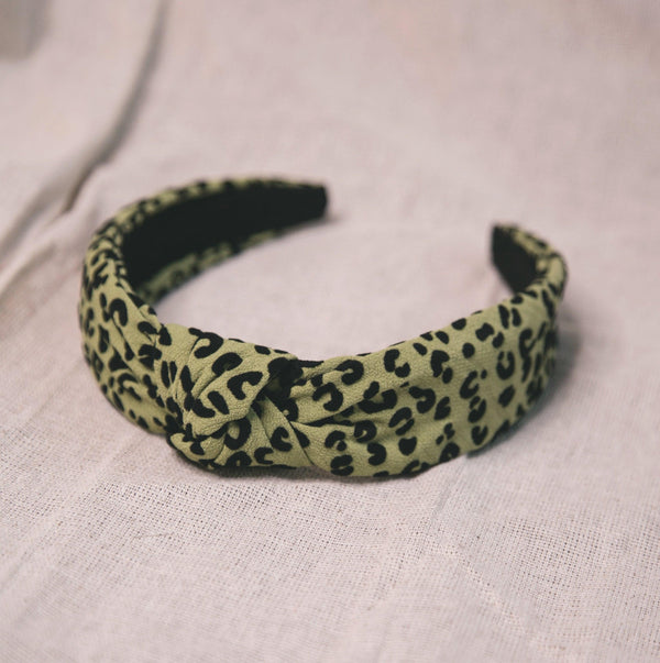 Inez Leopard Knot Headband - Green - Luna Charles | animal, everyday, hair accessories, headband, leopard | 