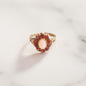 Vintage Jean Opal & Red Garnet Cluster Ring | UK Size O | 9ct Gold