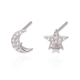 Kandra Double Moon & Star Stud Earrings | 925 Sterling Silver - Luna Charles | Earrings, everyday, Jewellery, moon, silver, sparkle, star, stars, studs | 