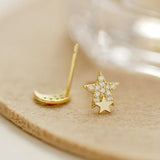 Kandra Double Moon & Star Stud Earrings | 18K Gold Plated - Luna Charles | Earrings, everyday, gold, Jewellery, moon, sparkle, star, stars, studs | 
