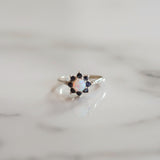 Vintage Mabel Opal & Sapphire Halo Ring | Size N | 925 Sterling Silver