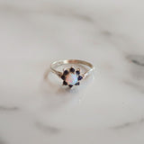 Vintage Mabel Opal & Sapphire Halo Ring | Size N | 925 Sterling Silver