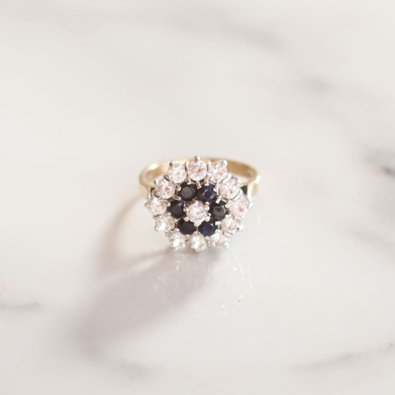 Vintage Maeve Dark Sapphire Cluster Ring | Size N | 9ct Solid Gold