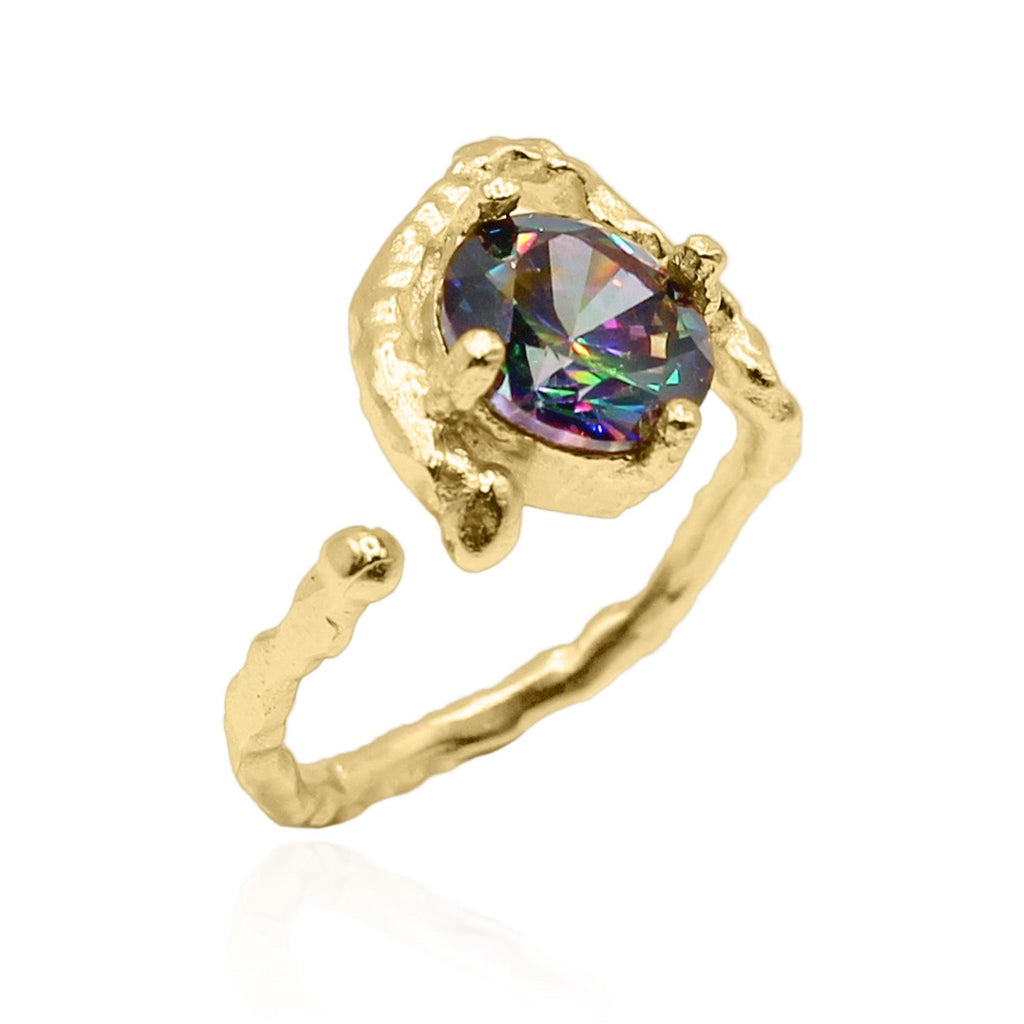 Melike Hammered Twist Ring | 18K Gold Plated - Luna Charles | adjustable, gold, hammered, ring, statement | 