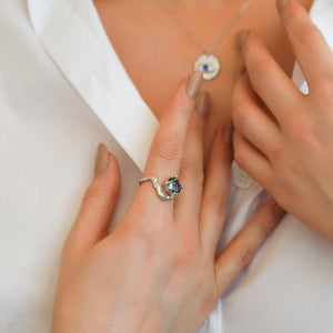 Melike Hammered Twist Ring | 925 Sterling Silver - Luna Charles | adjustable, gemstone, hammered, Jewellery, ring, silver, sparkle, statement, zircon | 