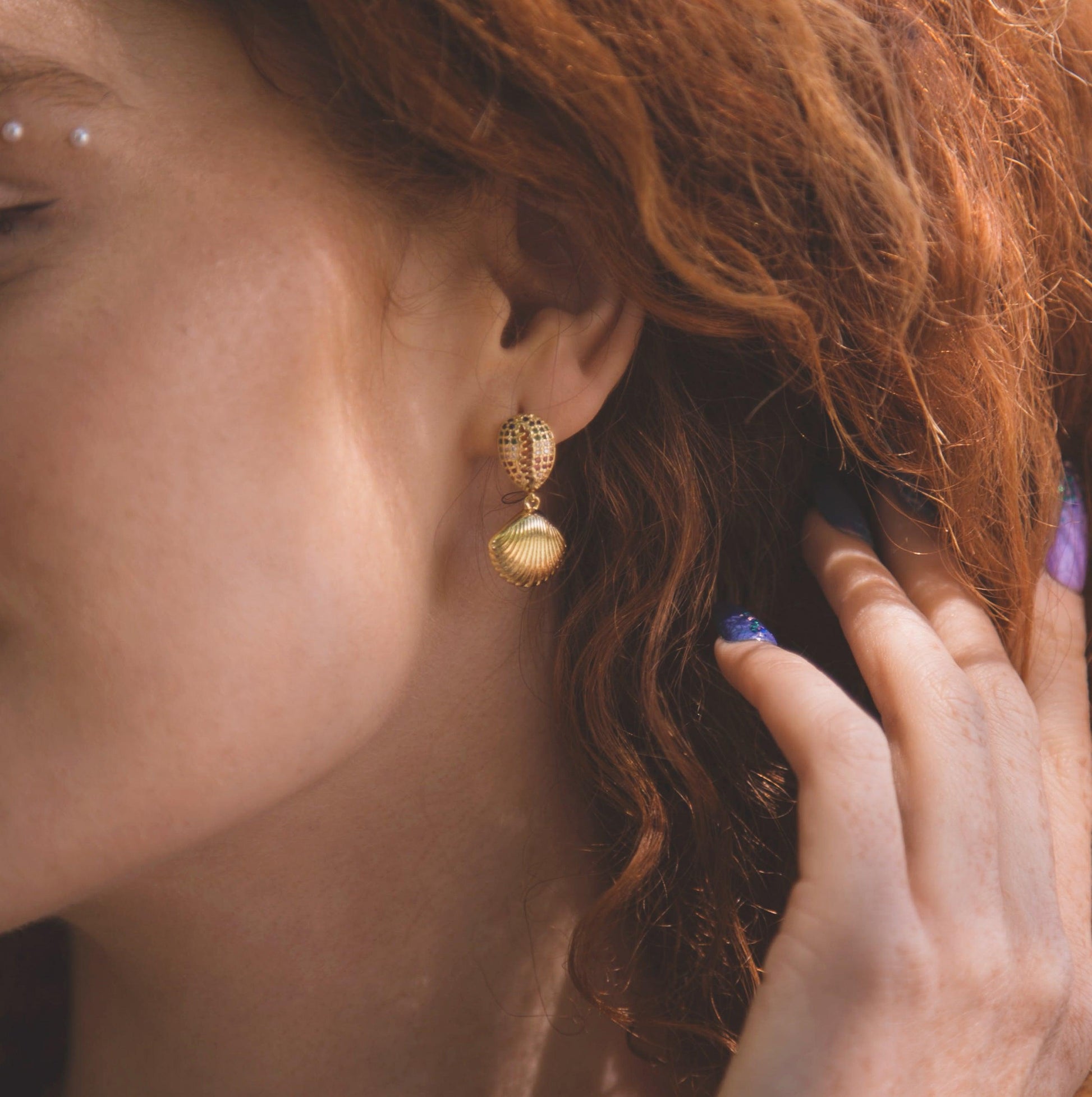 Reva Rainbow Shell Earrings | 14K Gold Plated - Luna Charles | Earrings, gold, Jewellery, mermaid, rainbow, shell, studs, summer | 