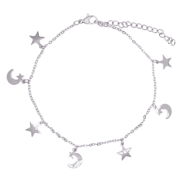 Nazma Moon & Star Charm Anklet | 925 Sterling Silver Plated - Luna Charles | anklet, chain, charm, Jewellery, moon, silver, Star, stars, summer | 