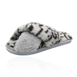 Noelle Leopard Print Slippers - Grey - Luna Charles | accessories, animal, comfort, fluffy, leopard, slippers | 