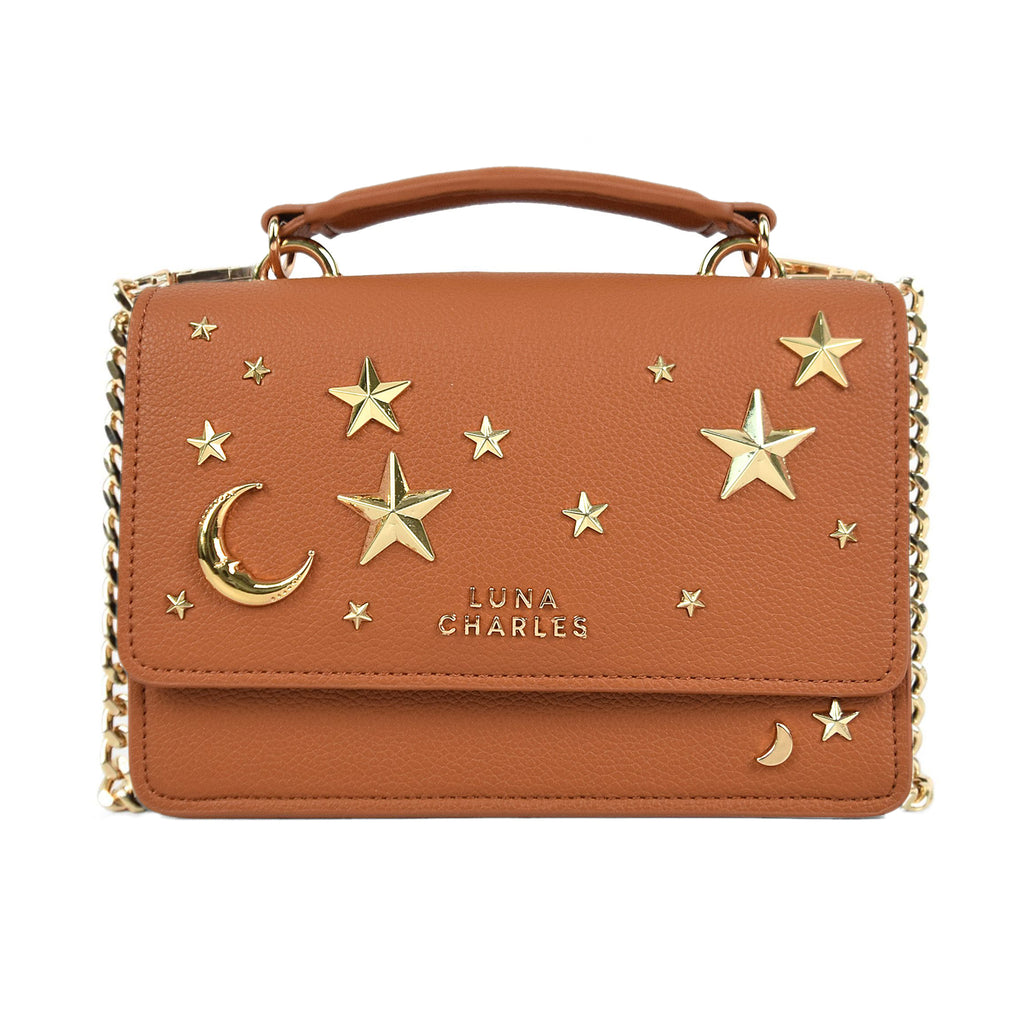 Luna Charles Nova Star Studded Handbag Tan Gold Vegan Leather