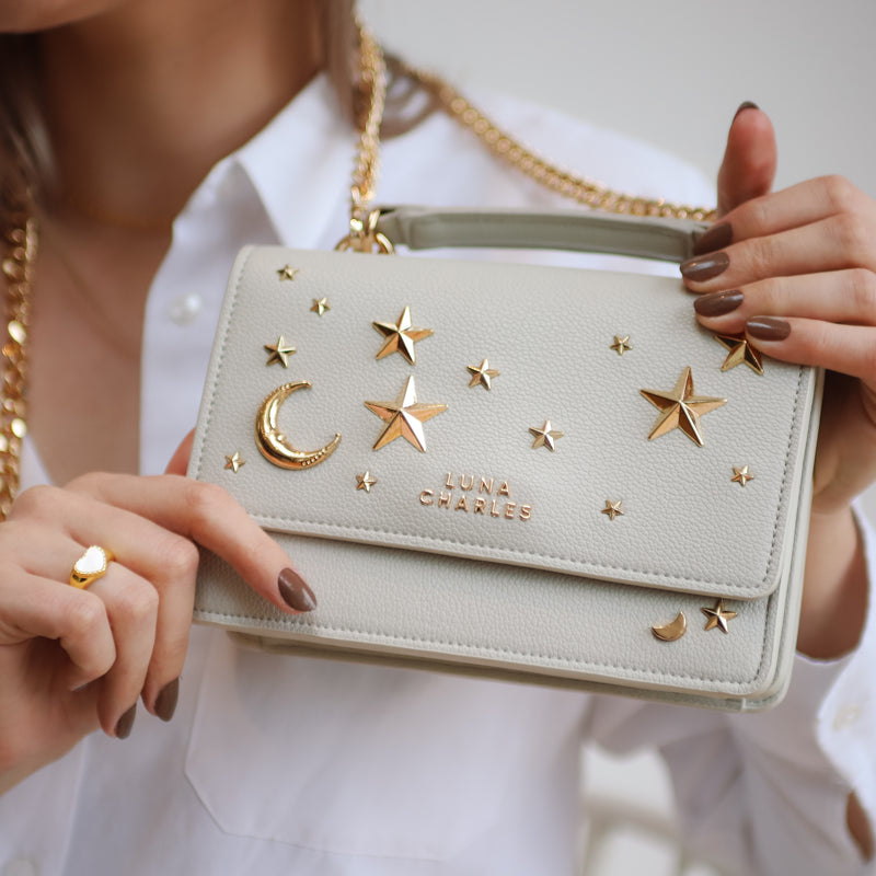 Nova Star Studded Handbag - Grey & Gold