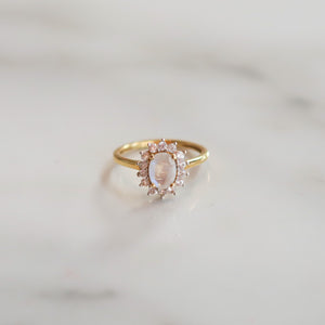 Vintage Polly Moonstone Halo Ring | Size J | 9ct Gold Plated