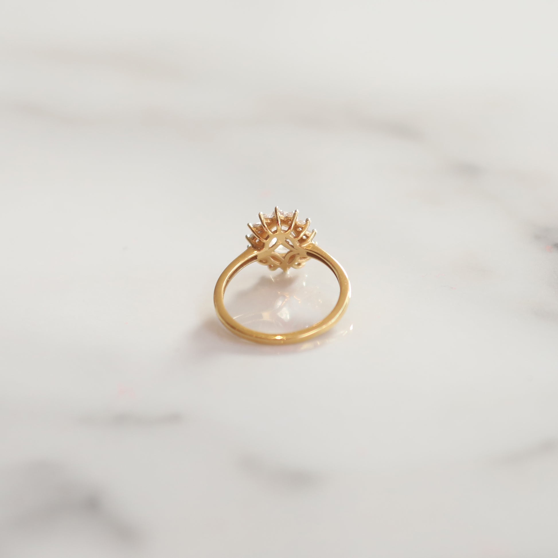 Vintage Polly Moonstone Halo Ring | Size J | 9ct Gold Plated