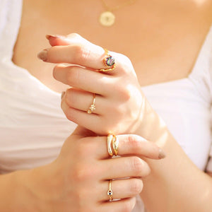 Melike Hammered Twist Ring | 18K Gold Plated - Luna Charles | adjustable, gold, hammered, ring, statement | 