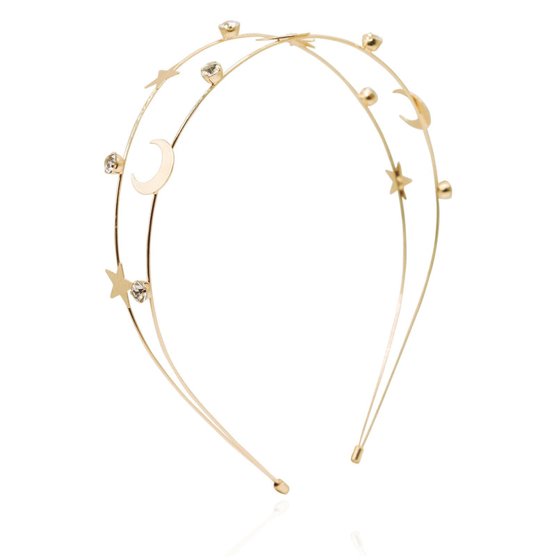 Sasha Moon & Star Headband | Gold - Luna Charles | gold, hair accessories, headband, metal headband, moon, star, wedding | 
