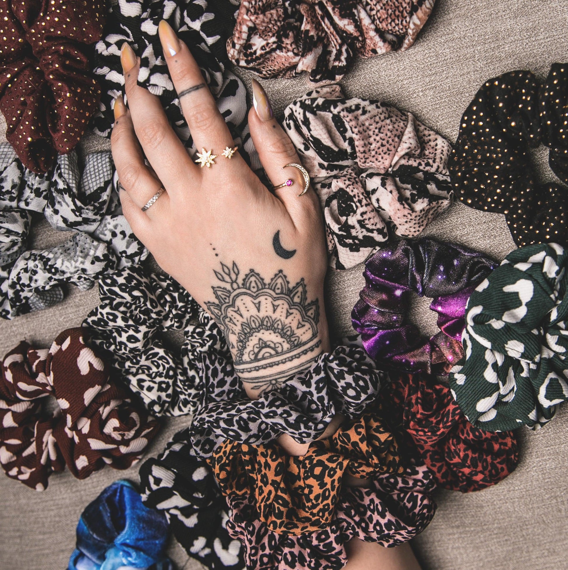 Behati Leopard Print Scrunchie - Grey - Luna Charles | animal, hair accessories, leopard, scrunchie | 