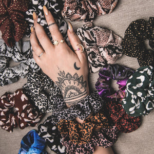 Zuri Snakeprint Scrunchie - Grey - Luna Charles | animal, hair accessories, snake, snakeprint | 