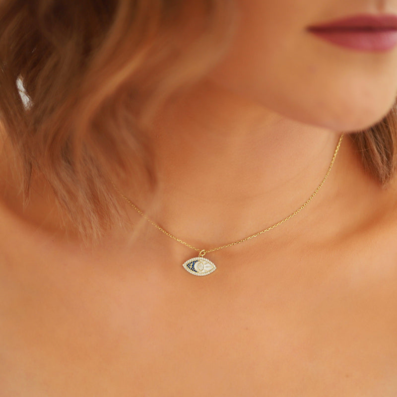 Serenay Evil Eye & Moon Necklace | 18K Gold Plated - Luna Charles | chain, evil eye, eye, gold, Jewellery, moon, necklace, pendant | 