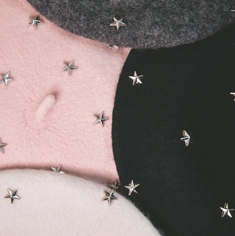 Delphine Star Studded Beret - Charcoal Grey - Luna Charles | accessories, beret, boho, hat, Star | 
