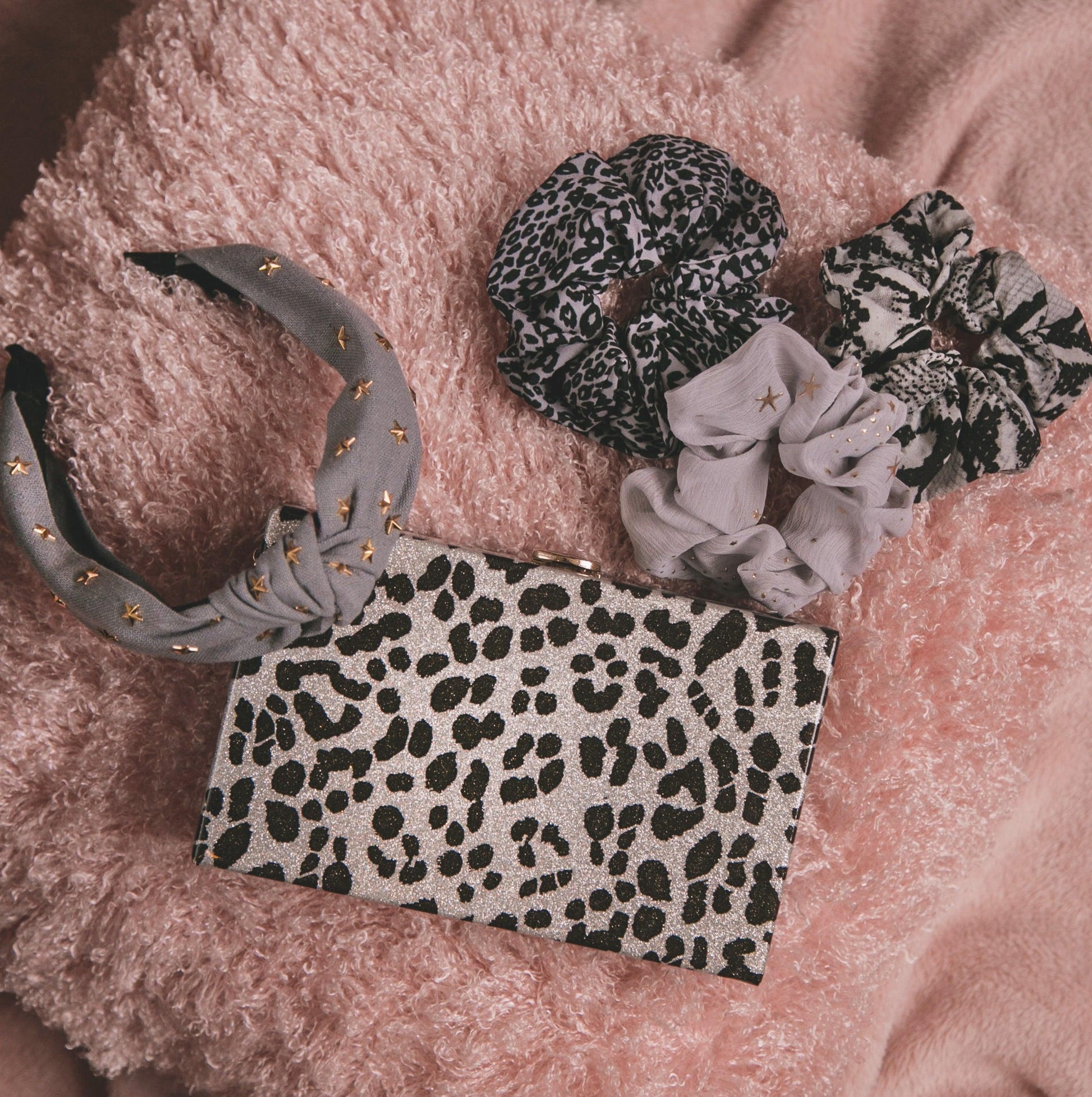 Behati Leopard Print Scrunchie - Grey - Luna Charles | animal, hair accessories, leopard, scrunchie | 