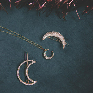 Ventra Sparkle Moon Hair Clip - Luna Charles | crescent moon, crystal, dawn, gemstone, gold, hair accessories, moon, sparkle, wedding | 