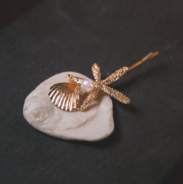 Sorrel Pearl Starfish Shell Hair Clip - Luna Charles | gold, hair accessories, mermaid, pearl, shell, Star, starfish, summer | 