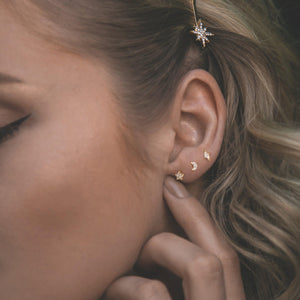 Stormy Lightning, Moon & Star Stud Earrings Set | 18K Gold Plated - Luna Charles | Earrings, gold, Jewellery, lightning, moon, stars, studs, wedding | 