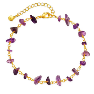 Ula Crystal Stone Anklet - Amethyst | 18K Gold Plated