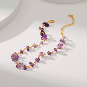 Ula Crystal Stone Anklet - Amethyst | 18K Gold Plated