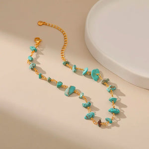 Ula Crystal Stone Anklet - Turquoise | 18K Gold Plated