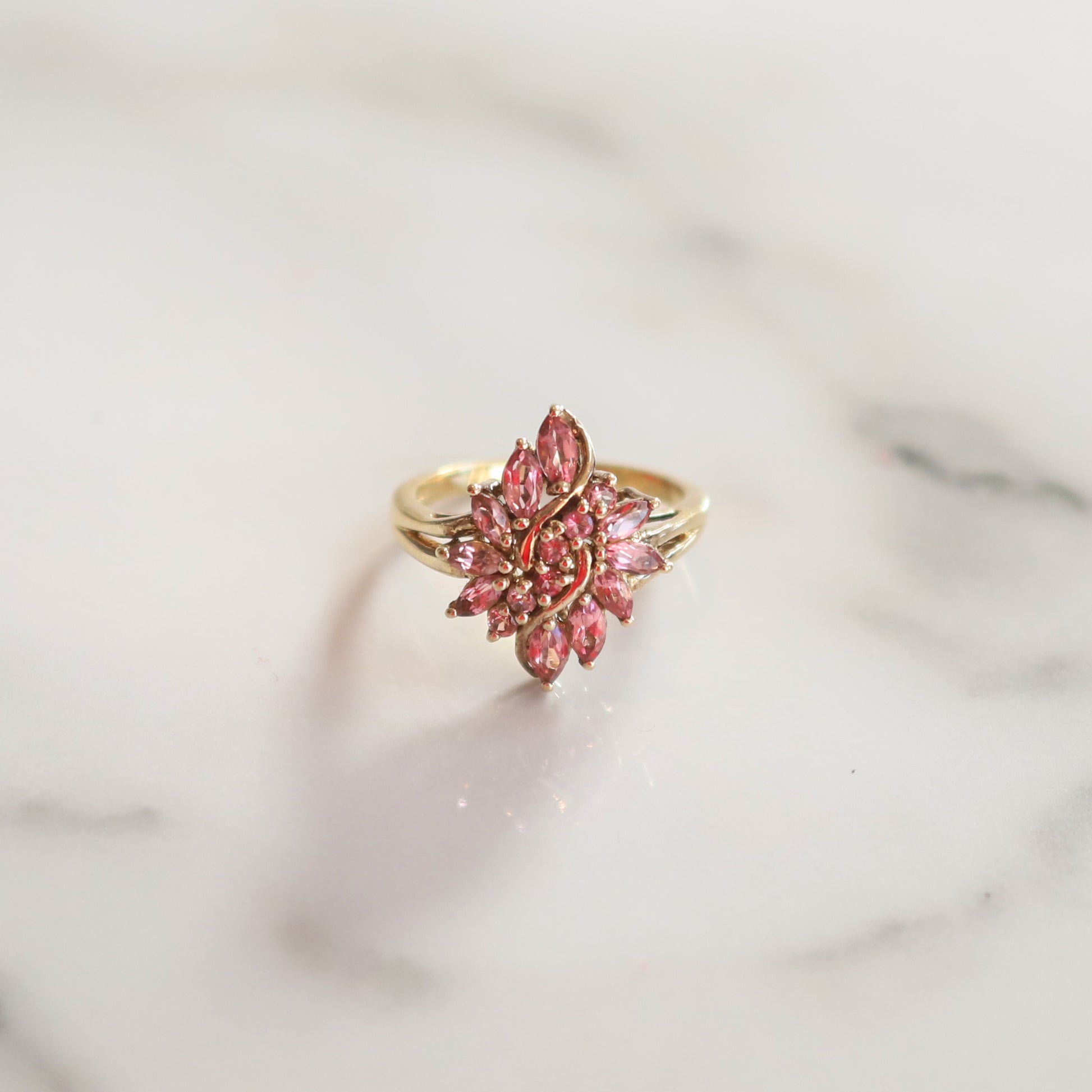 Vintage Vera Pink Stone Cluster Ring | Size O | 9ct Gold Plated