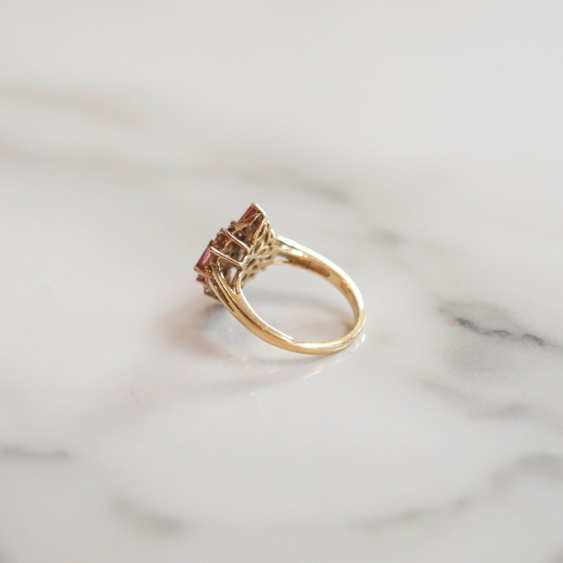 Vintage Vera Pink Stone Cluster Ring | Size O | 9ct Gold Plated