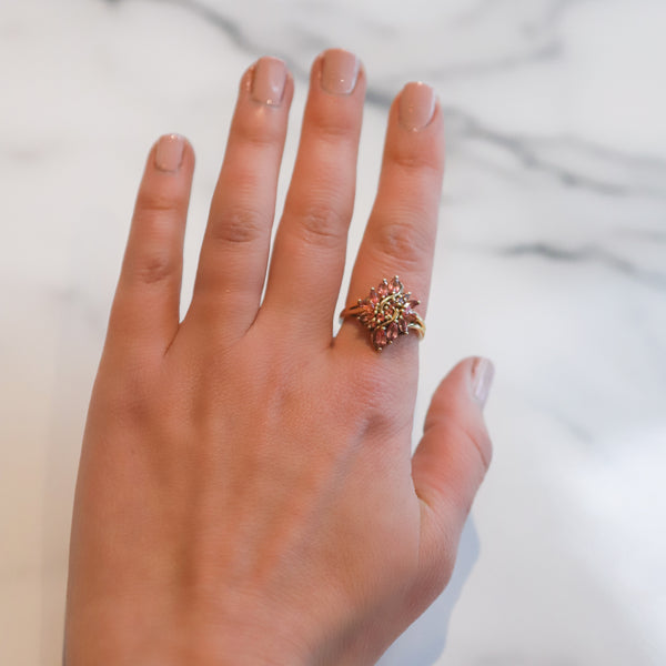 Vintage Vera Pink Stone Cluster Ring | Size O | 9ct Gold Plated