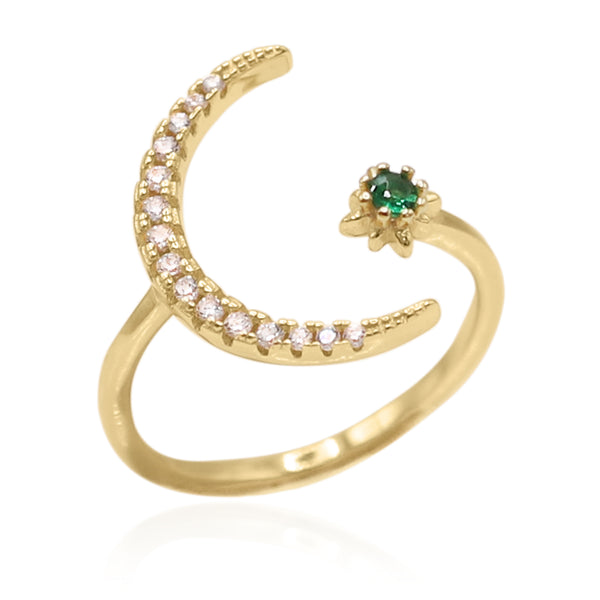 Zira Star and Moon Birthstone Ring | 18K Gold Plated