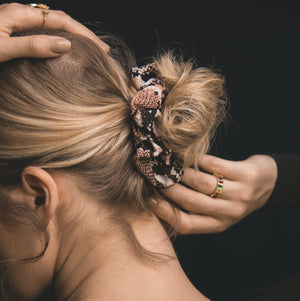 Zuri Snakeprint Scrunchie - Natural - Luna Charles | animal, hair accessories, snake, snakeprint | 