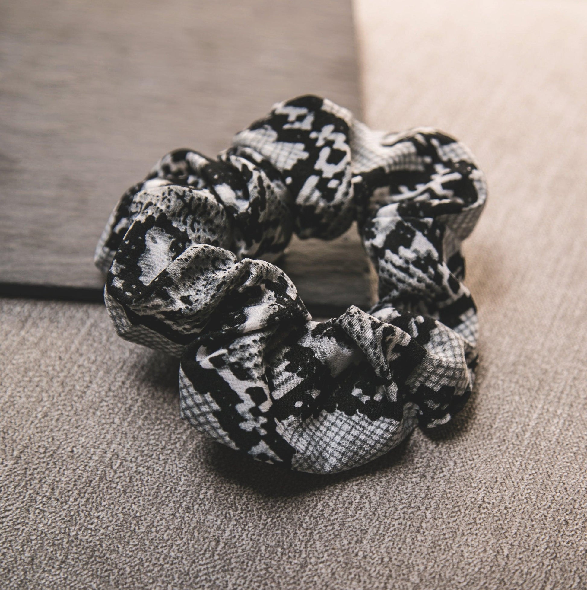 Zuri Snakeprint Scrunchie - Grey - Luna Charles | animal, hair accessories, snake, snakeprint | 