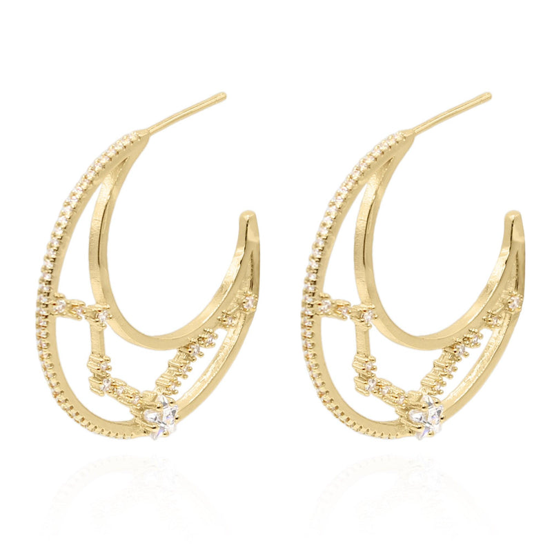 Phoebe Constellation Moon Hoop Earrings | 14K Gold Plated - Luna Charles | Earrings, gold, hoops, Jewellery, moon, sparkle, star, wedding | 